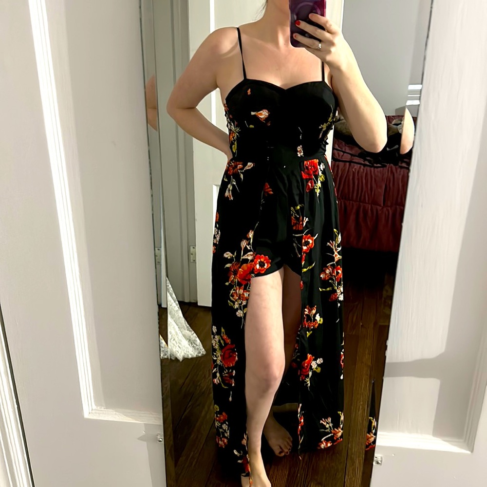 Long black romper dress